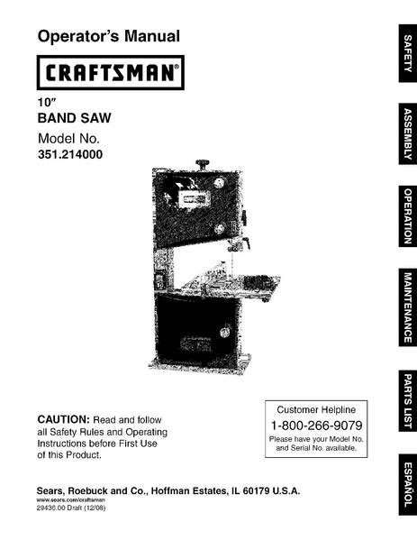 Sears Craftsman 10 Inch Band Saw Parts Reviewmotors Co