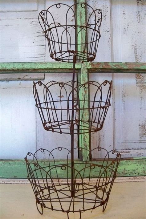 Rusty Wire Baskets Three Tiered Metal Display Vintage French Farmhouse