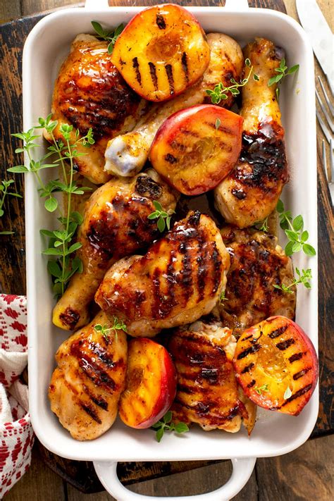 Sticky Grilled Chicken With Peach Glaze Lemon Blossoms