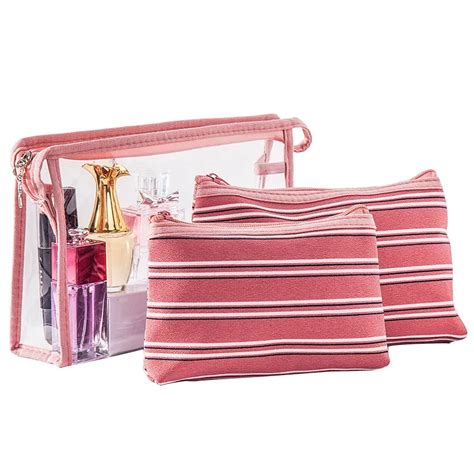 Waterproof Toiletry Bag Stripe Makeup Bag Set Transparent Pvc Cosmetic