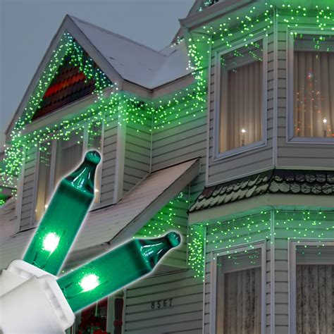 Christmas Icicle Light 150 Green Icicle Lights White Wire