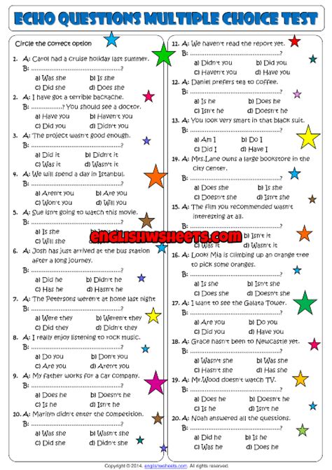 Echo Questions Multiple Choice Esl Exercise Worksheet