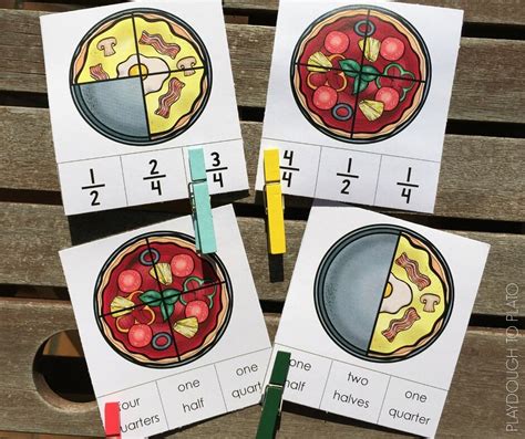 Pizza Fraction Clip It Cards Playdough To Plato