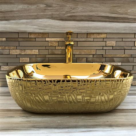 Golden Vessel Sink Gold Look Countertop Washbasin Thena Collection