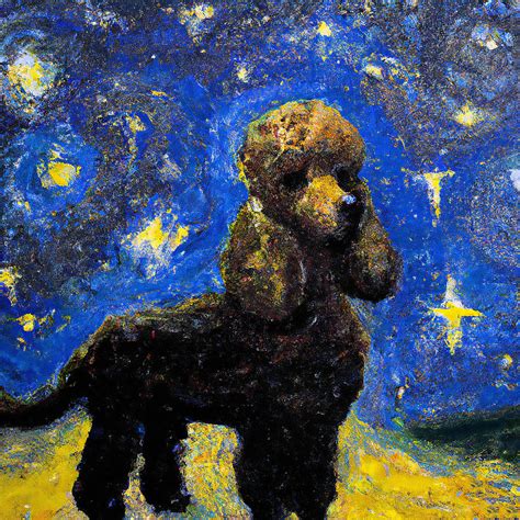 Poodle Dog Portrait Starry Night Painting By Stellart Studio Fine
