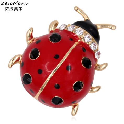 Adorable Enamel Ladybug Brooch Pin Metal Animal Crystal Rhinestone