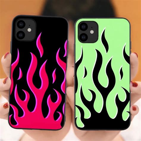 Matte Silicone Phone Case For Iphone 11 Pro Max Cool Green Flame Back