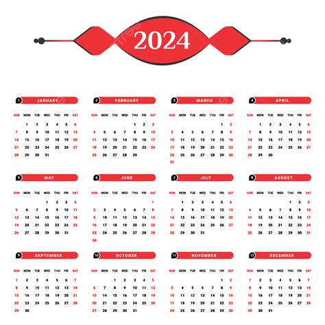 Gambar Kalender Bulan Januari 2024 Berwarna Merah Dan