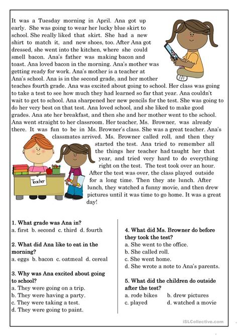 Created by the makers of the sat, each practice test has the same types of questions you'll see on test day. Reading Comprehension for beginner and Elementary Students 10 worksheet - Free ESL printable ...