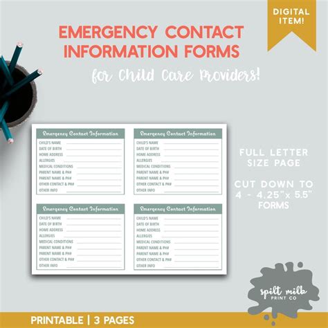 Emergency Contact Information Forms For Daycare Digital Etsy
