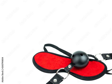 sex toy black leather latex strap with red ball and eye mask bdsm sex attributes sadism