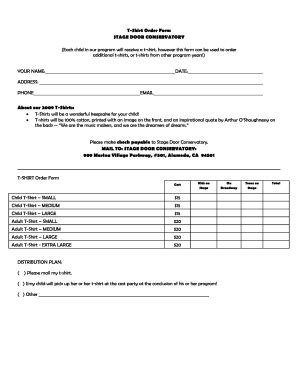 sample  shirt order form  document template