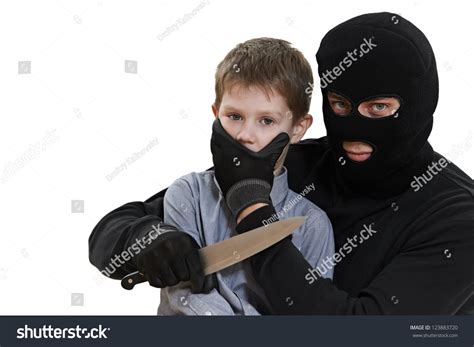 Thief Burglar Kidnapper Threaten Little Child Stock Photo 123883720 ...