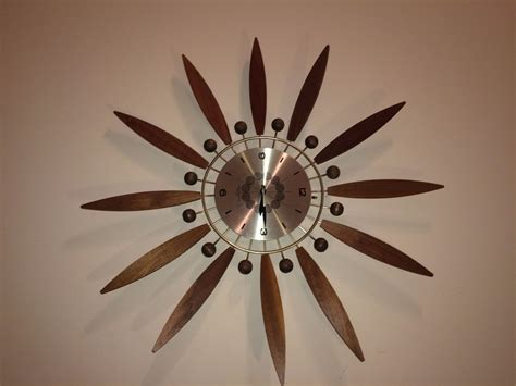 Vtg Rare Westclox Starburst Wall Clock Mid Century Modern Atomic Teak