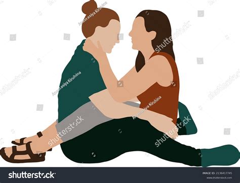 two lesbian girls sit facing each other in full royalty free stock vector 2136417745