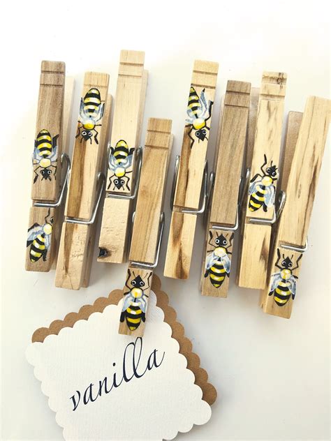 Honey Bee Clothespins Hand Painted Magnetic Clothespins Wooden Etsy