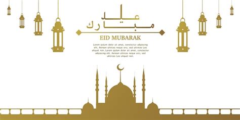 Ilustrasi Idul Fitri Dengan Siluet Masjid Dan Lampion Berwarna Emas