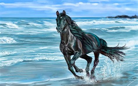 Running Horse Animals Beach Beauty Horse Nature Sea Wave 3840x2400
