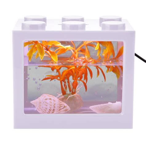 Desktop Usb Mini Fighting Fish Tank Aquarium Led Transparent Acrylic