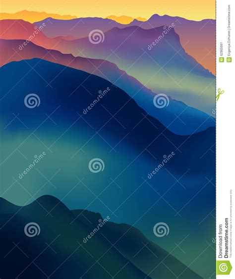 Landscape With Colorful Mountains At Sunset Or Dawn Stock Vector