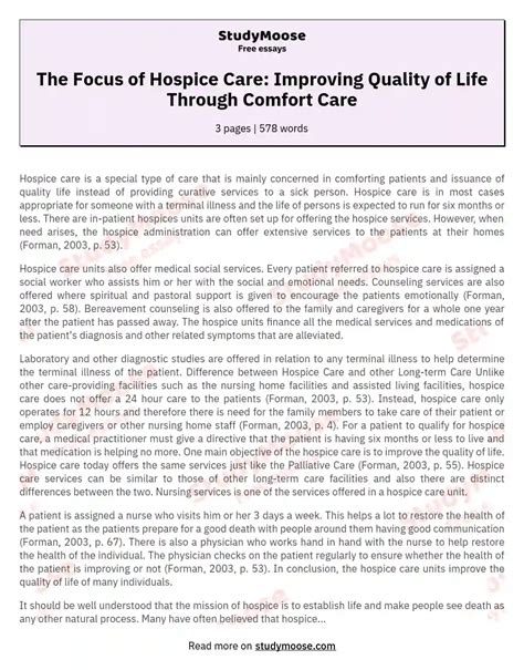 The Focus Of Hospice Care Improving Quality Of Life Through Comfort