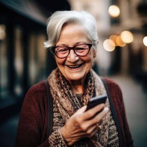 Premium Ai Image Senior Woman Smiling At Smartphone