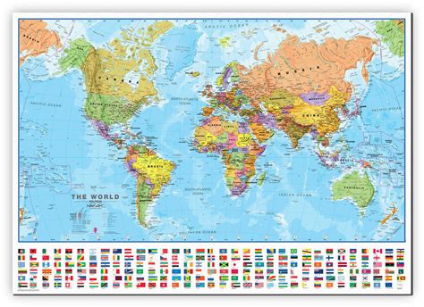 Buy World Wall Map With Flags Laminated Educational Poster Photos