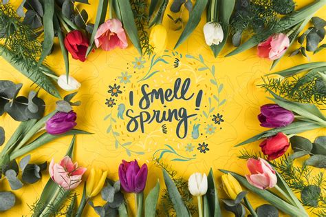 Premium Psd Flat Lay Spring Mockup With Copyspace And Frame