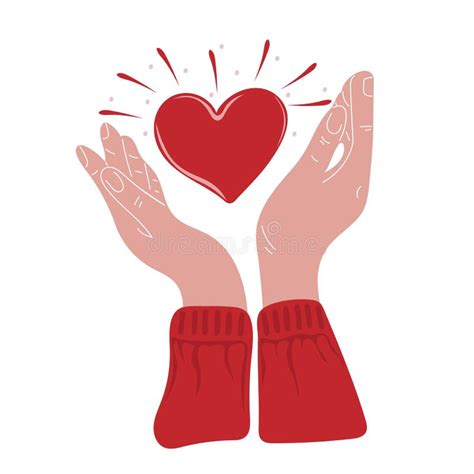 Hand Drawn Human Hands Holding Heart Valentines Day Or Hand Charity