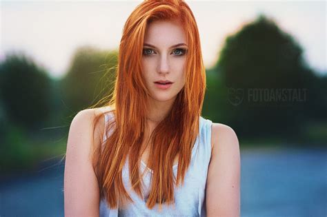 face women redhead model portrait long hair looking at viewer green eyes photography