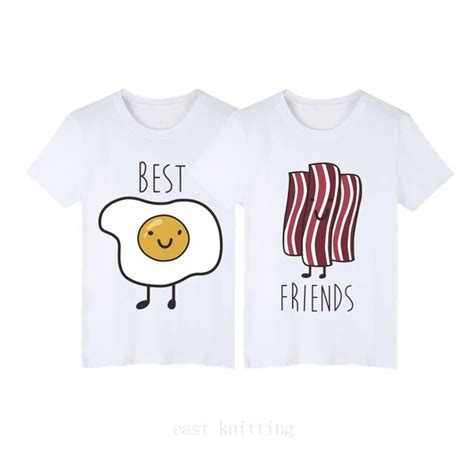 H704 Summer Women Eggs And Meat Print Best Friends Tops Funny White