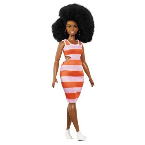Black African American Curvy Barbie Doll Afro Fashionista Striped Tank