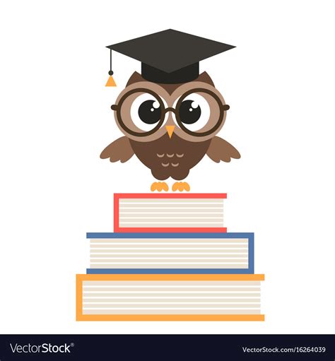 Cute Owl With Graduation Cap And Books Royalty Free Vector
