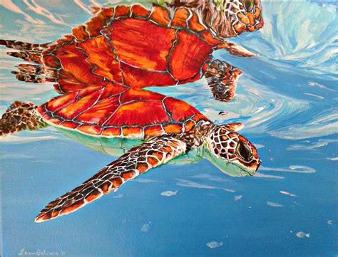 Loggerhead Reflection Print Etsy Sea Turtle Painting Sea Turtle