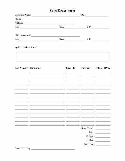 Sales Order Form Template Free Ufreeonline Template