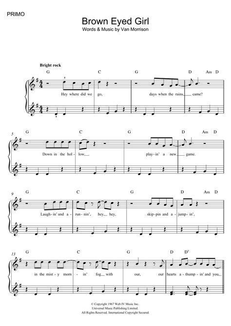 Brown Eyed Girl By Van Morrison Sheet Music For Piano Solo At Sheet Music Direct