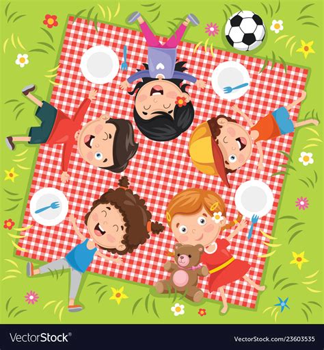 Children In Picnic Royalty Free Vector Image Vectorstock