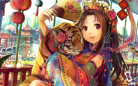 Anime Manga Original Color Art Artistic Animals Cats Tigers