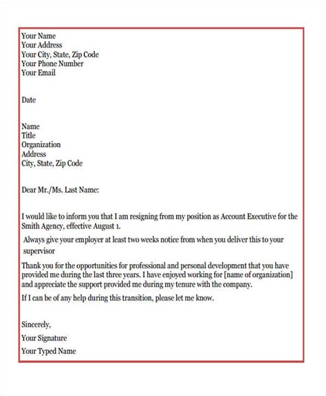 weeks notice letter examples samples  google docs