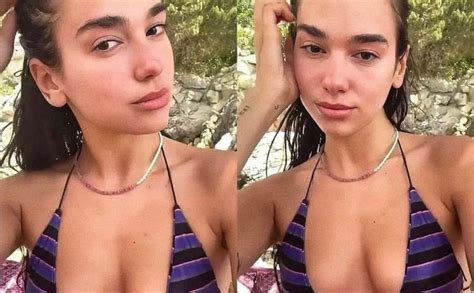 Dua Lipa Shows Off Her Tits In A Bikini Top Collage Photo The