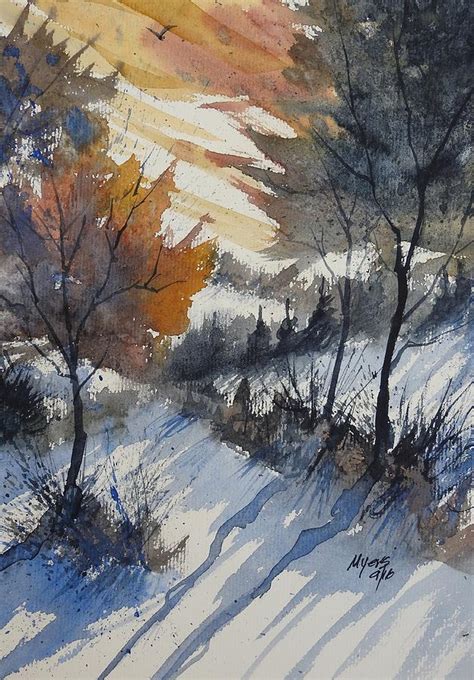 Early Snow Loose Landscape Watercolor Painting By David K Myers