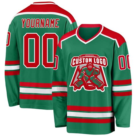 Custom Kelly Green Red White Hockey Nhl Jersey