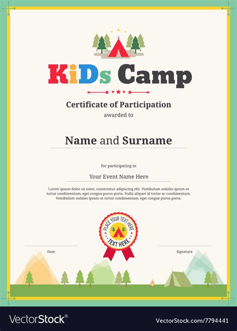 Easy to customize & download. Kid certificate of participation template for camp