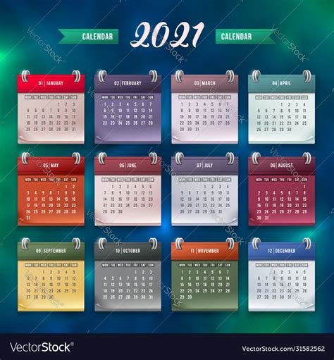 Calendar Template 2021 Royalty Free Vector Image
