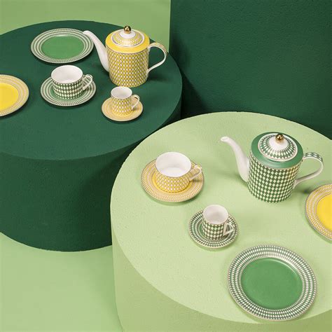 Buy Pols Potten Chess Tea Cup Saucer Set Of 4 Yellow Green