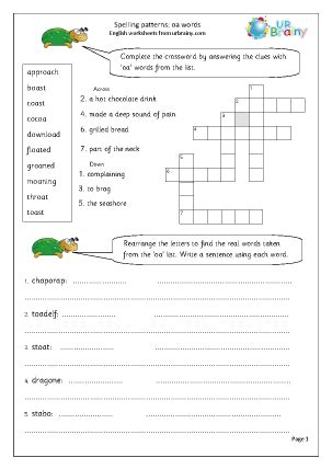 Free worksheets and printables for kids. oa words - Vowels by URBrainy.com