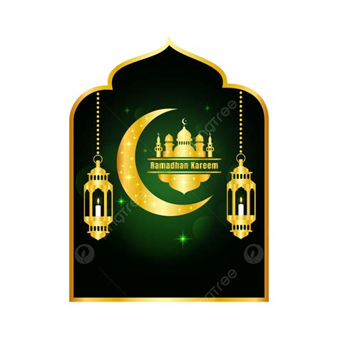 Gambar Bulan Emas Dengan Masjid Dan Lentera Gantung Untuk Ramadhan