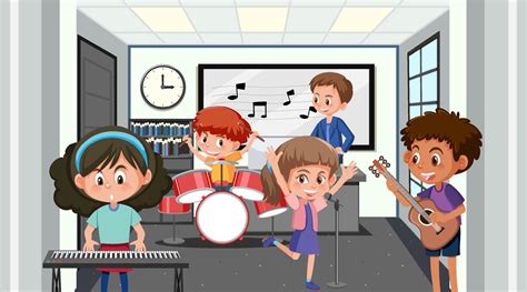 School Music Classroom With Student Kids 6892702 Vector Art At Vecteezy