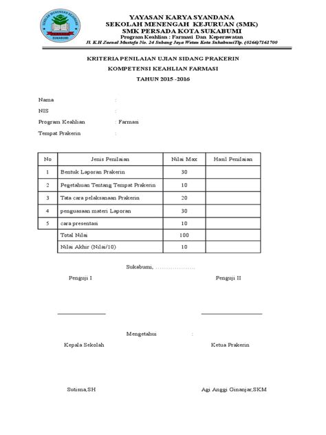 Format Penilaian Pkl Smk Guru Paud Riset