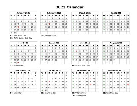 2021 Calendar Printable Yearly Calendar Calendar Calendar Printables